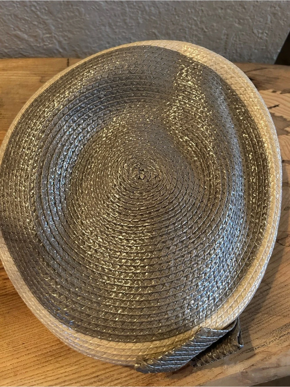 VTG Jack McConnell Boutique Straw Pillbox Hat Gray Cream Church Derby Fascinator